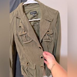 Silk Blazer. Bebe brand blazer. Bebe. Army green blazer. Vintage one of a kind.